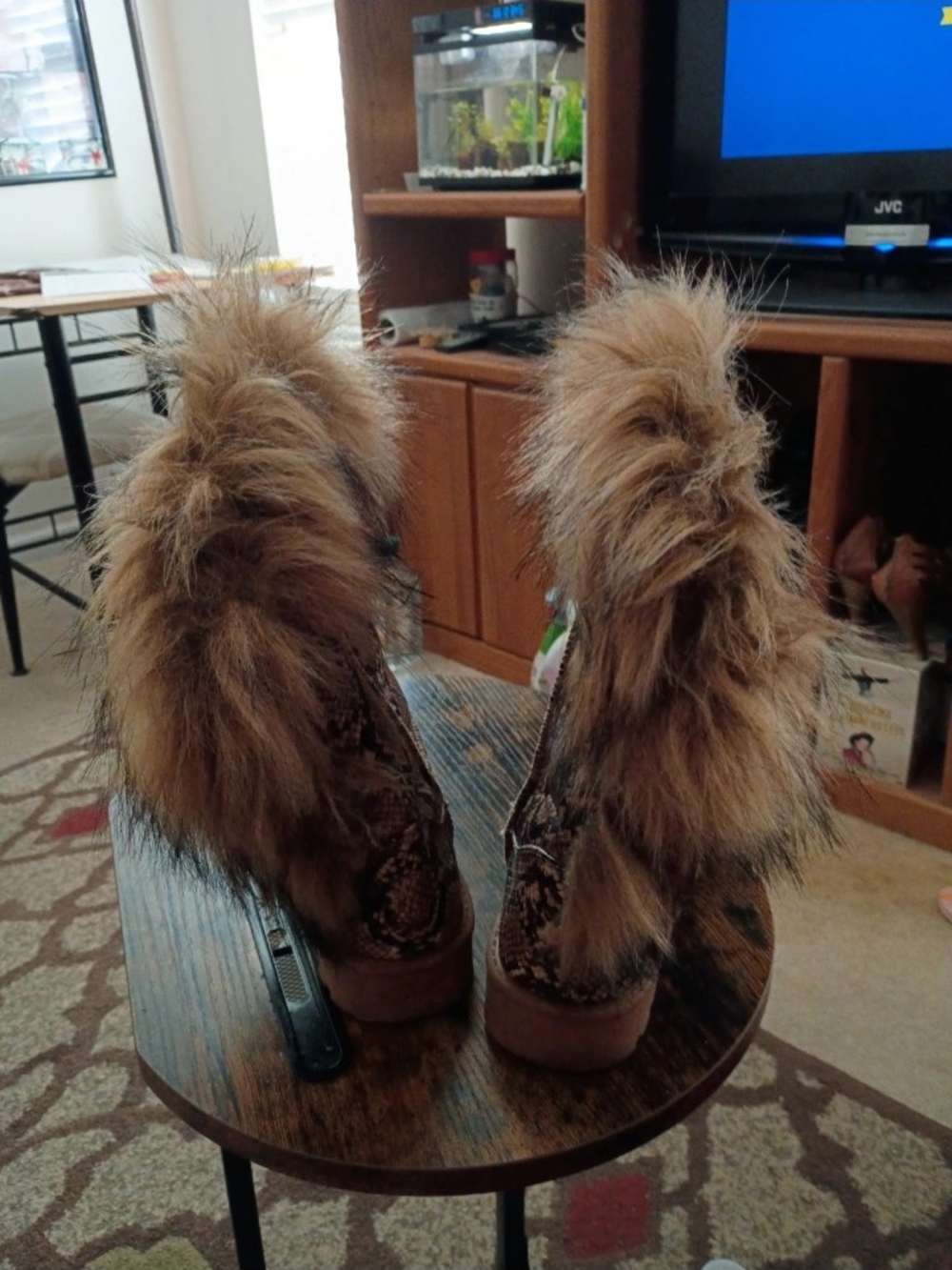 Faux Fur Snake-Print Tall Winter Boots in Brown - Picture 7 of 9